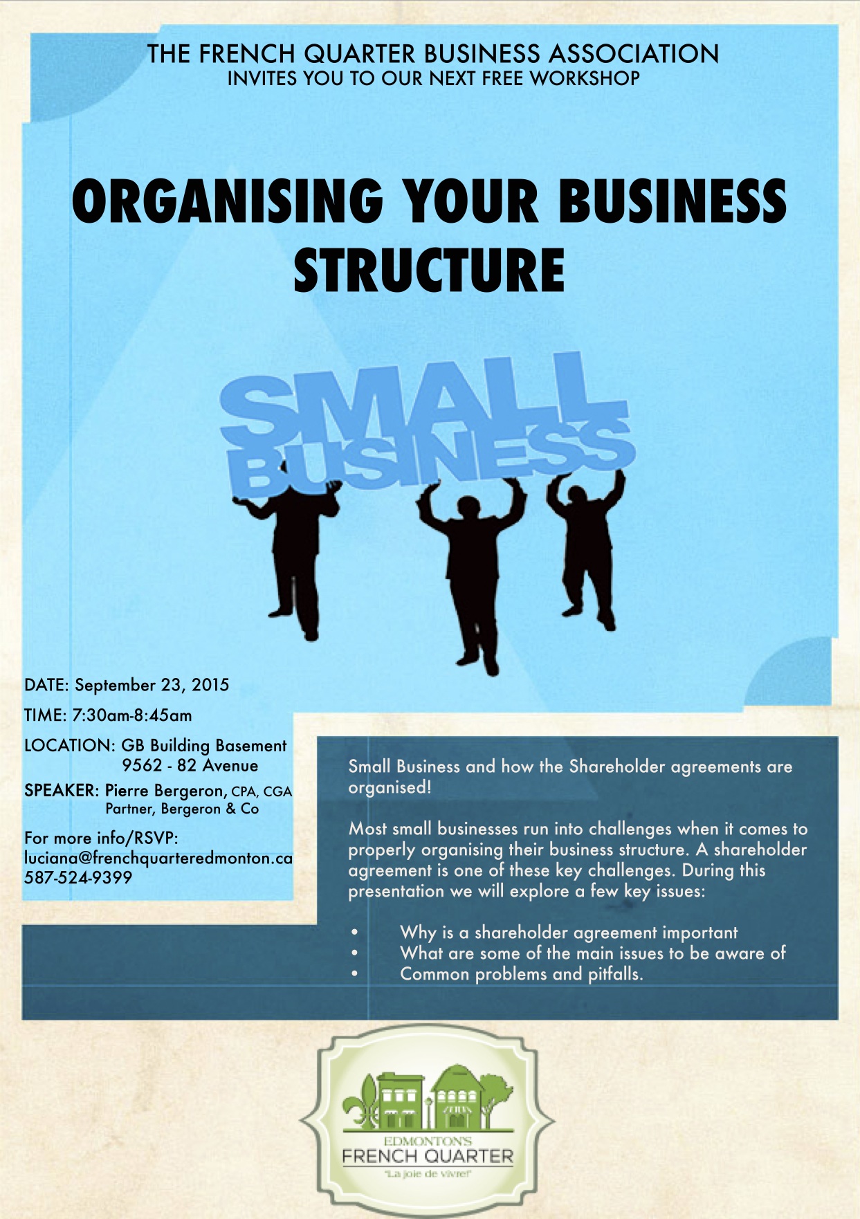 Workshop: Organising your Business Structure | Edmonton's French Quarter